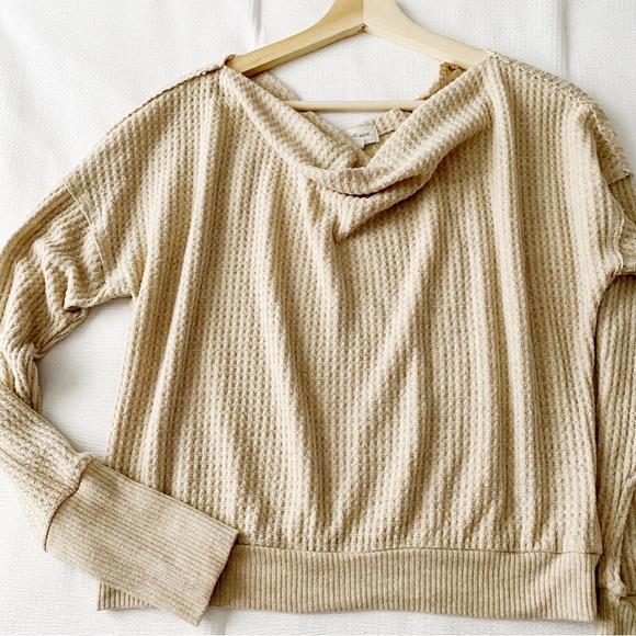 Treasure & Bond Draped Front Drop Sleeve Waffle Top - Picture 2 of 8